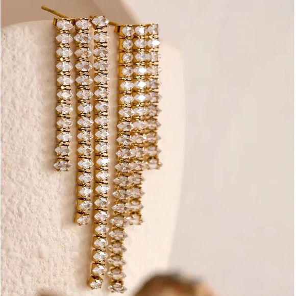 Diva Cubic Zirconia 18K Gold Stainless Steel Waterproof Earrings - Picture 9 of 9